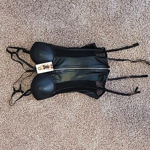 BodyRage Intimates Pleather Microfiber and Fishnet Corset Small